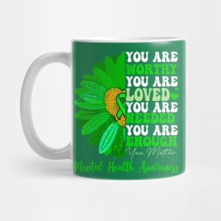 Motivational Support Warrior Mental Health Awareness, Green Ribbon Mug